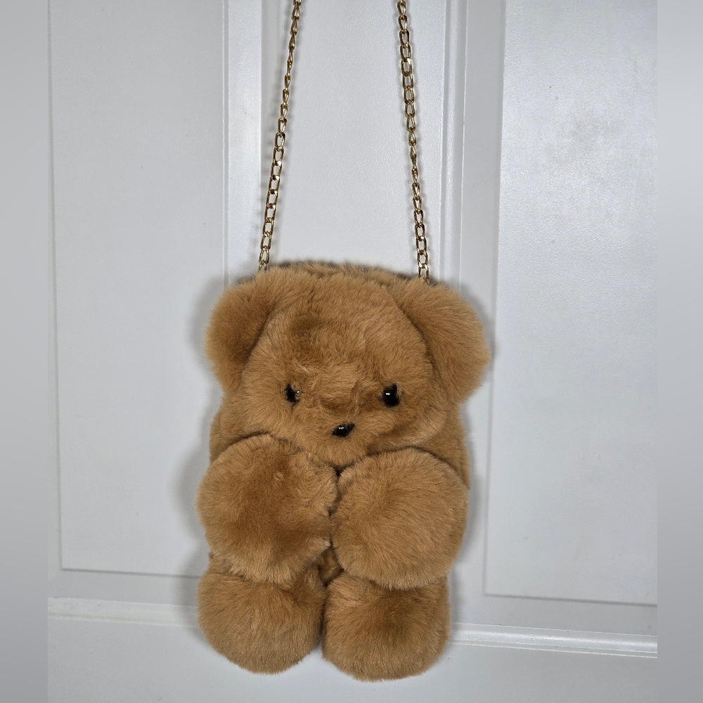 Brown Teddy Bear Plush Shoulder Bag Purse